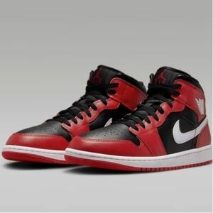 Air Jordan 1 Mid Sneakers Black/Gym Red/White